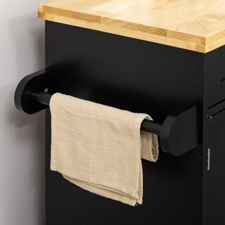 HOMCOM Servierwagen Küchenwagen mit Gewürzregal, Handtuchhalter, Arbeitsplatte, (Rollwagen, 1 St, Küchentrolley), für Wohnzimmer Esszimmer Schwarz 109 x 40 x 89 cm – Bild 9