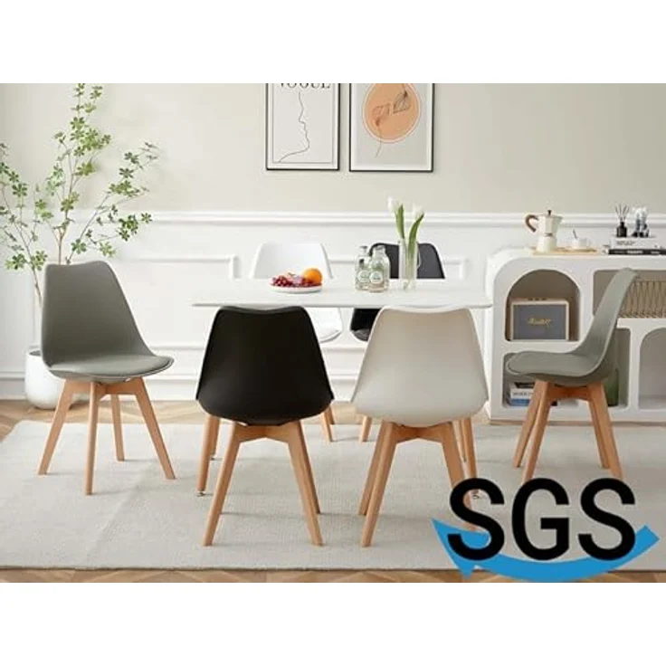 EGGREE 4er Set Esszimmerstühle mit Massivholz Buche Bein, Retro Design Gepolsterter lStuhl Küchenstuhl Holz, Schwarz – Bild 5
