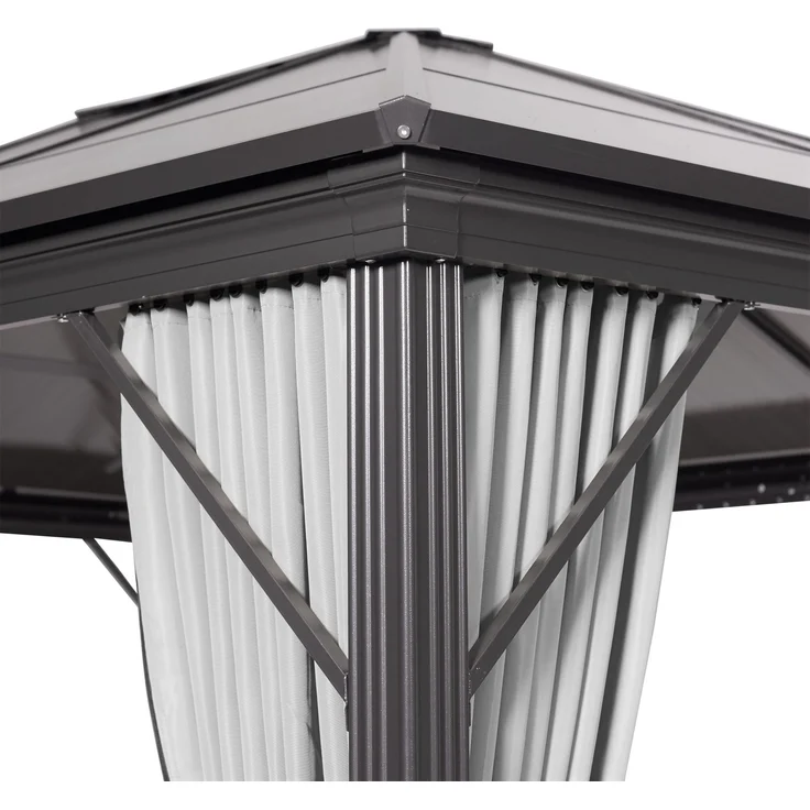 LECO Kuppeldachpavillon, Aluminium- und Stahlrohrgestell anthrazit, Polycarbonat-Dach grau-transparent, Polyester-Seitenteile lichtgrau, 3,65x3,65 m – Bild 5