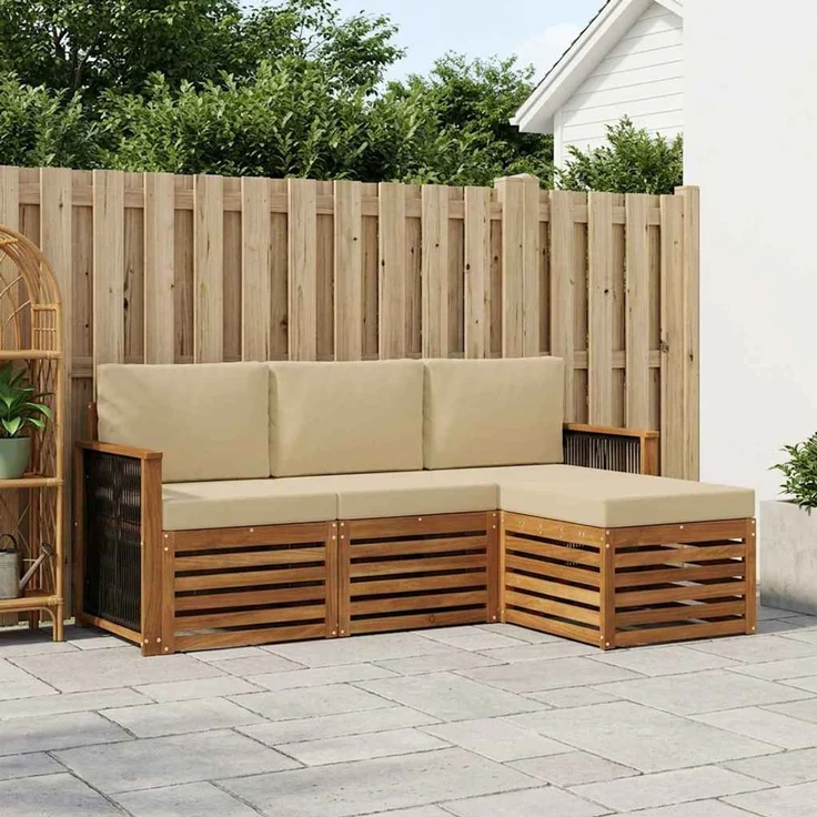 vidaXL Outdoor-Sofagarnitur 4 stk. 4-Sitzer Natur und Beige 3384204 – Bild 1
