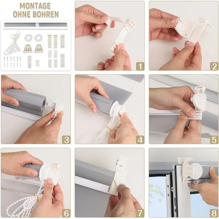 Deswell Doppelrollo Klemmfix ohne Bohren Grün B60 x H120 cm (Stoffbreite 56cm) Rollos für Fenster ohne Bohren für Fenster mit Lichtdurchlässig & Verdunkelnd/Höhe Stufenlos Verstellbar