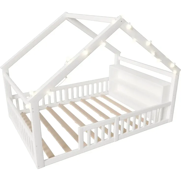 Hausbett mit Lattenrost und Rausfallschutz, 140x190cm, Kinderbett, Jugendbett, Einzelbett, Kiefer – Bild 6