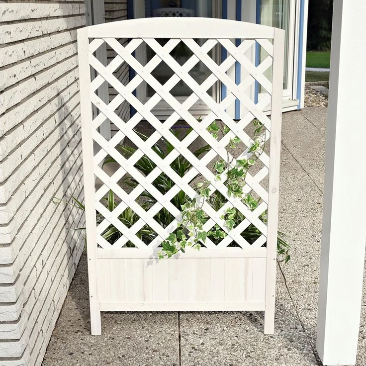 Holz Blumenkasten Rankkasten Rankgitter Blumenständer Rankhilfe Kübel Pflanzkasten Blumenkübel Spalier Rosengitter Garten - Weiß – Bild 3