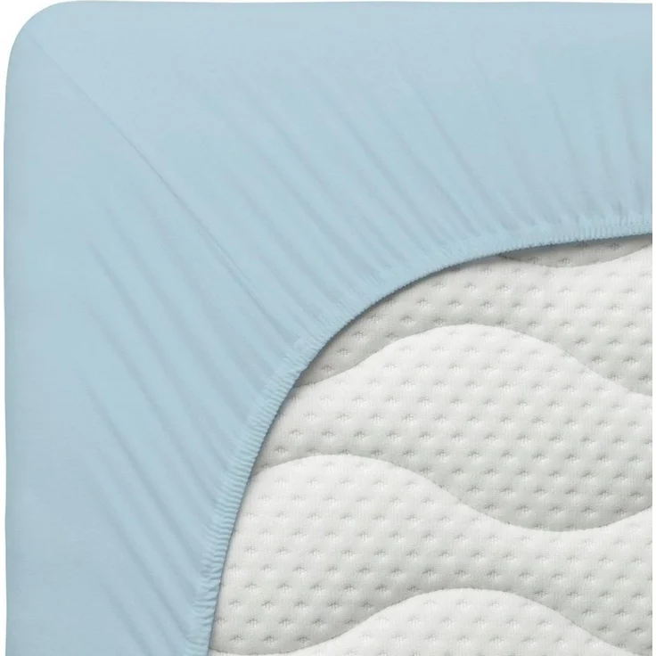 Schlafgut Spannbettlaken Premium, Gummizug: rundum, (1 Stück), Mako-Zwirn-Jersey, Blue Light, L 140x200cm - 160x220cm – Bild 4