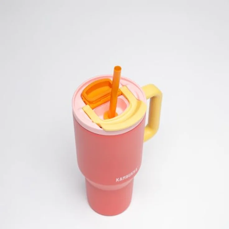 Thermobecher mit teleskopischem Strohhalm Kambukka Rio Tumbler 950 ml Pink Papaya – Bild 4