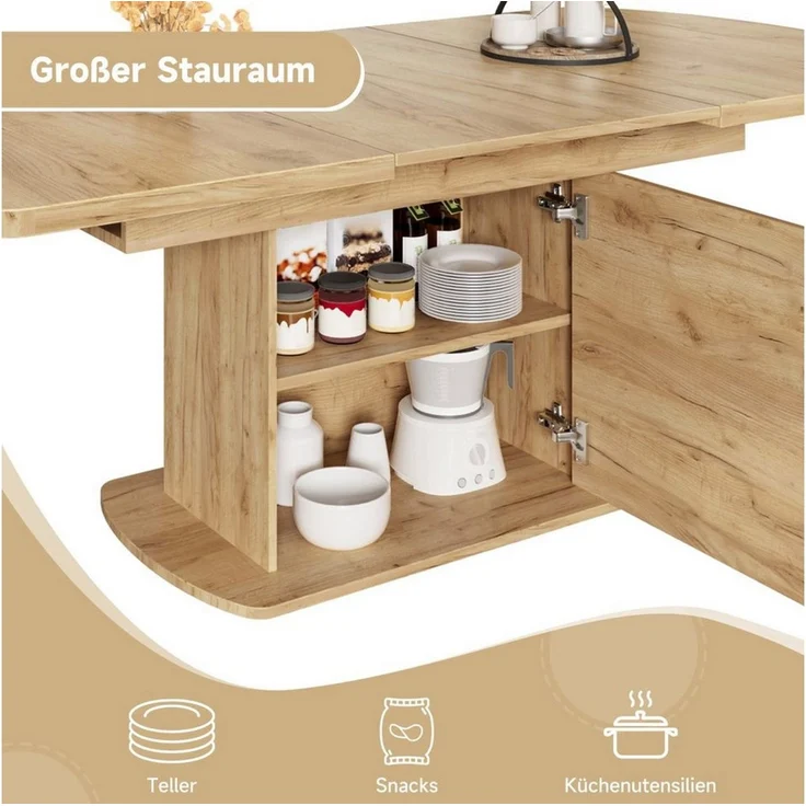 STILVORA Esstisch Ausziehbarer Freizeittisch ovaler Küchentisch mit Stauraum (mit Stauraum, ovales Design, 140/200×80×75cm, Multifunktionaler Tisch mit Aufbewahrung, Weiß/Silber Griff & MDF), für Esszimmer, Wohnzimmer, Arbeitsbereich und moderne Wohnungen – Bild 4