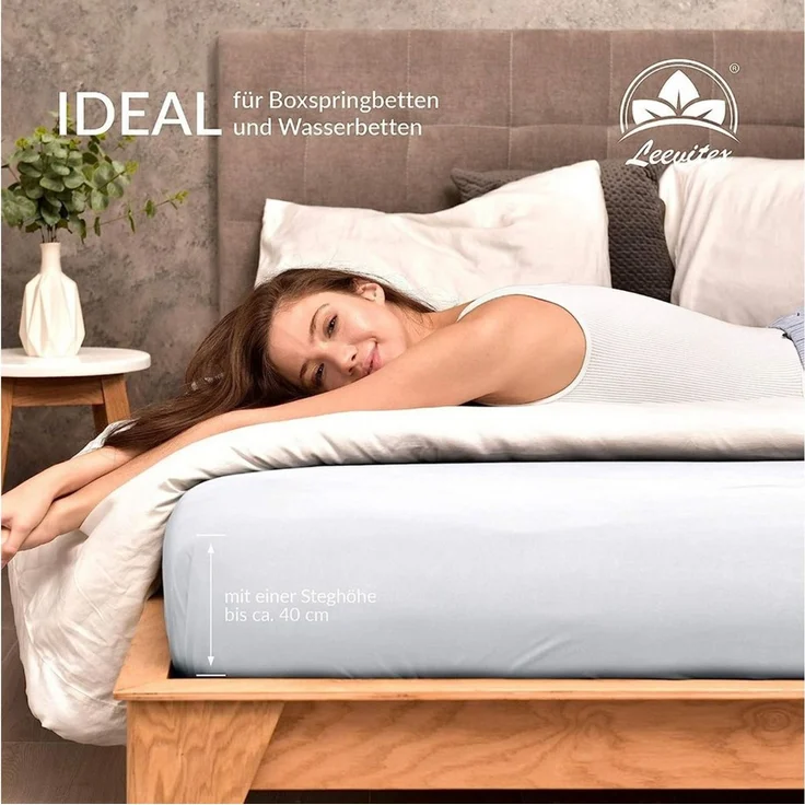 leevitex® Spannbettlaken verschiedene Größen, Stoffgewicht 170 g/m², 40 cm Steghöhe, Jersey, Gummizug: rundum, (1 Stück), verschiedene Farben, OEKO-TEX® STANDARD 100 zertifiziert – Bild 4