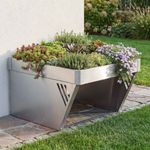 Mähroboter-Garage mit Pflanzkasten HWC-P41, Dach Unterstand Rasenmäher Metall 40x60x70cm ~ Edelstahl