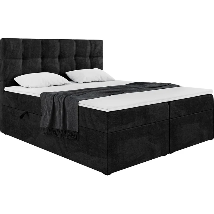 MEBLINI Boxspringbett KAI 180x200cm - H3/Schwarz Samt - mit Bettkasten - Gepolstert Doppelbett mit Matratze und Topper - Polsterbett mit Stauraum - Bett mit Kopfteil – Bild 2