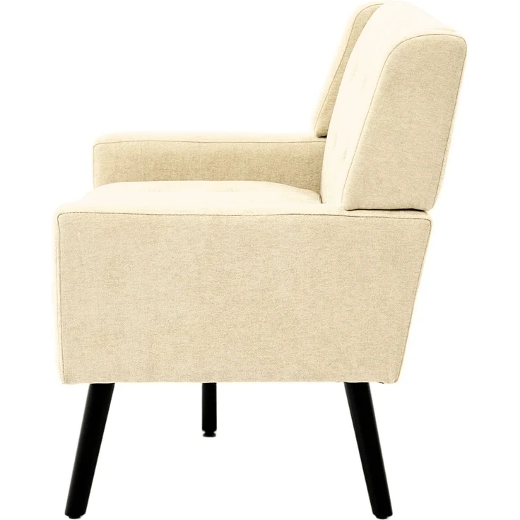 LVHOM 2-Sitzer Sofa aus Leinenstoff mit Knopfsteppung, Loveseat mit hochdichter Schaumstoffpolsterung und Massivholzbeinen, Stoffsofa für Wohnzimmer & Büro, bis 260kg, Beige – Bild 7