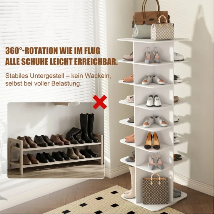 ANYSUN Schuhschrank Schuhregal 360° drehbar, 7/8 Ebenen, platzsparender Schuhturm Freistehend, mit hohem Stiefelfach, für Flur, Ankleide & Schlafzimmer – Bild 3
