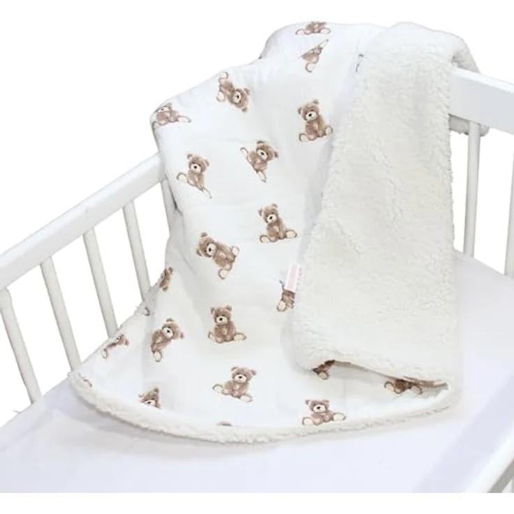 BabyLux Kinderbettdecke Musselin & Teddy Kuscheldecke 100x75 cm – Zweiseitig für Kinderwagen, TD6 - Bärchen – Bild 2
