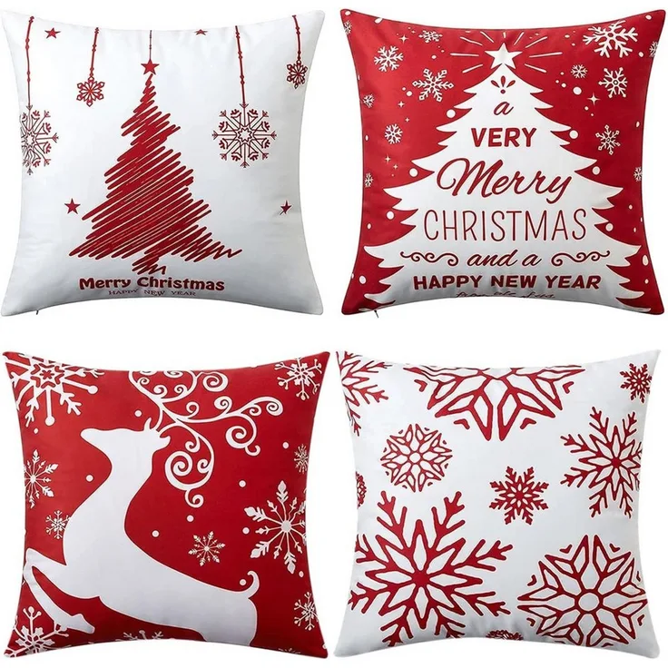 Agger Kissenbezüge Weihnachten Kissenbezug 4er Set Kissenbezüge 45x45cm Dekokissen Deko, (4 Stück), Für Sofa und Couch geeignet – ideal für Innen und Außenbereiche