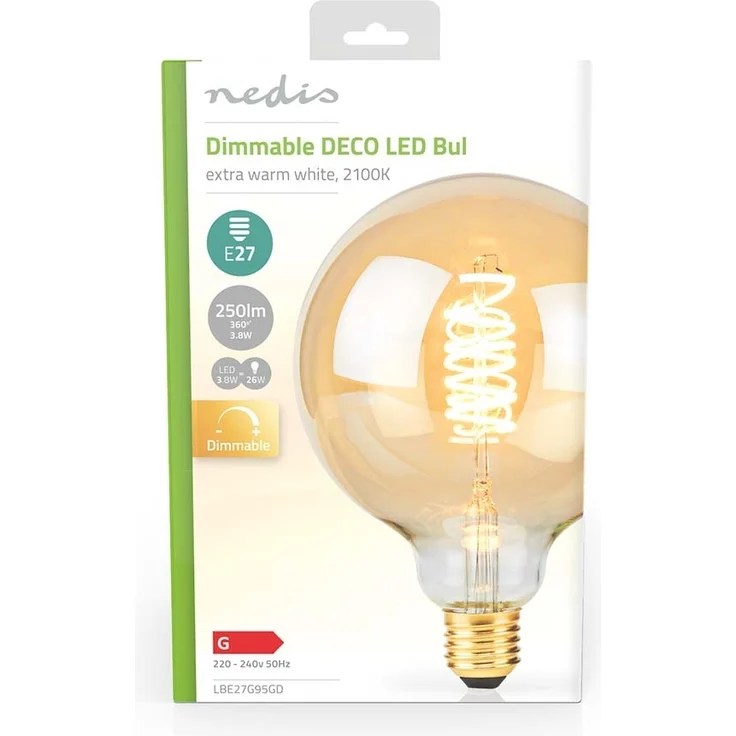LED-Filament-Lampe E27 | G95 | 3.8 W | 250 lm | 2100 K | Dimmbar | Extra warmweiß | Retro Style | 1 Stück – Bild 3