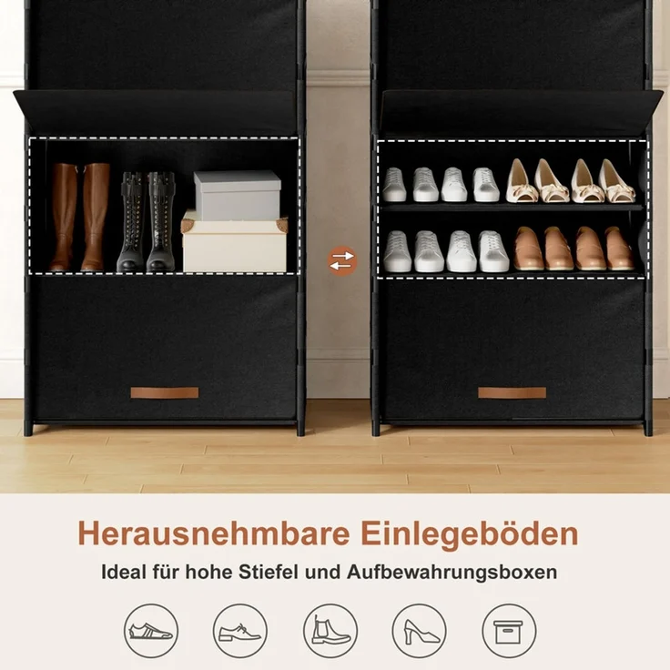 FABATO 9-stufiger Schuhschrank mit Tür – Stauraum für 36 Paar Schuhe | Kunststoff-Schuhregal für Diele, Flur & Schlafzimmer in Schwarz – Bild 4
