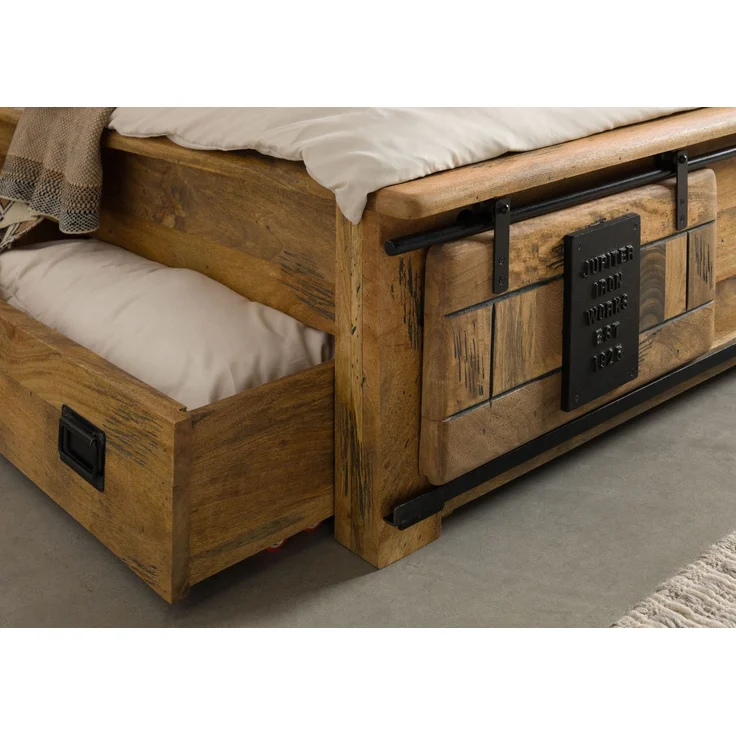Bett mit Schublade Mango / Altholz 200x200 natur lackiert RAILWAY LUX #110 – Bild 6