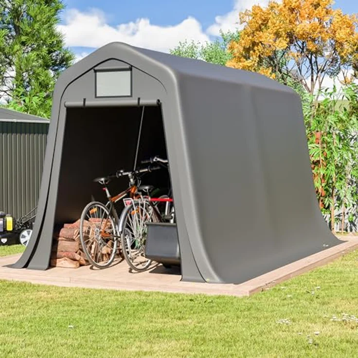 Ball & Cast Fahrradgarage wetterfest Geräteschuppen mit Belüftungsfenster Carport Zelt mit UV-Schutz Fahrradschuppen für Regenschutz Motorrad Garage Gartenhaus Grau, 213×366×225 cm – Bild 2