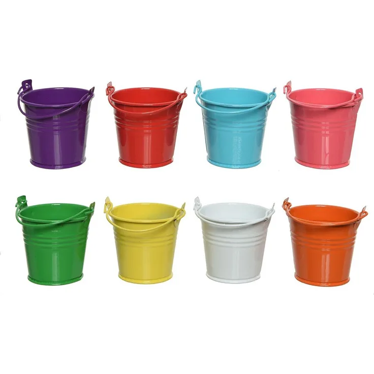 Decoris season decorations Blumentopf, Metalleimer mini 5x6cm bunt 8er Set