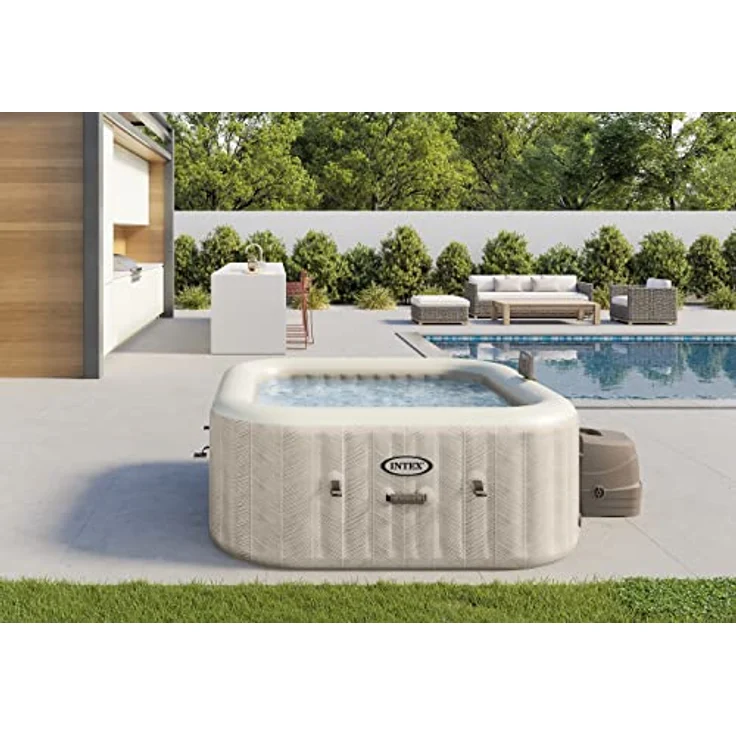 INTEX Quadratisches aufblasbares Spa Chevron Blasen - 4-Sitzer mit 140 Luftblasendüsen, 795L Kapazität, WLAN-Display und Chlorinator – Bild 2