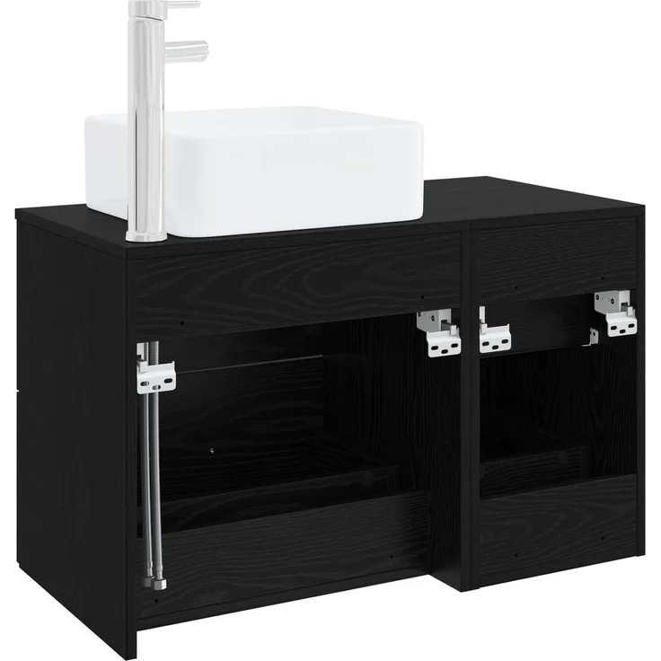 vidaXL Wandmontiertes Badezimmermöbel-Set 2 stk. Schwarze Eiche 3403977 – Bild 5