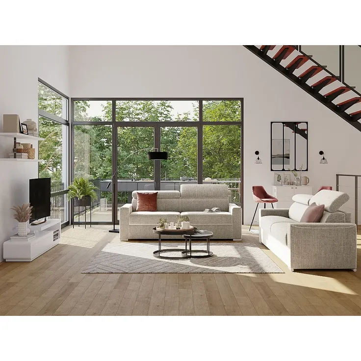 Vente-unique - VIZIR Sofa Stoff Beige - B 223 cm94 cm x H 110 cm95 cm x L 176 cm – Bild 4