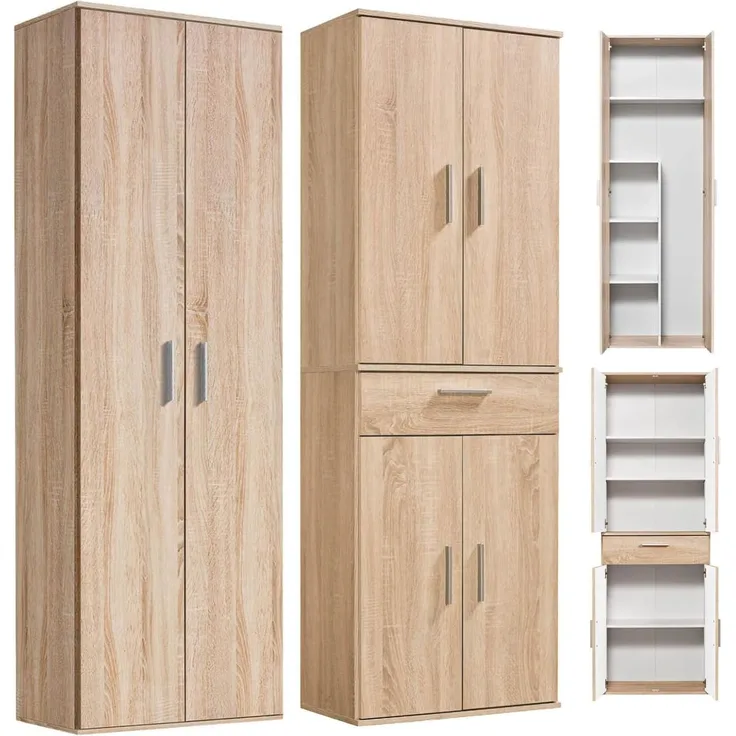 mokebo® Mehrzweckschrank Set 2-teilig 'Die Allzweckwaffe', Schrank-Set mit Mehrzweckschrank & Besenschrank in Sonoma Eiche BZW. Braun, auch als Moderne Wohnwand