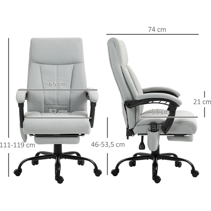 MELAYR, Bürostuhl mit Massagefunktion & Heizfunktion, Fußstütze, bis 120 kg, Grau, 65 x 74 x 119 cm, Hellgrau – Bild 5
