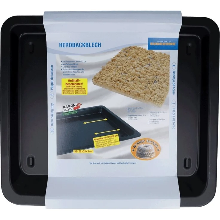 EUROHOME Backblech ausziehbar mit Auskühlnoppen Antihaftbeschichtung, Schwarzblech, (1-St, Ausziehbares Blech von 33 bis 52 cm), Ofenblech aus Schwarzblech - Backblech antihaft – Bild 3
