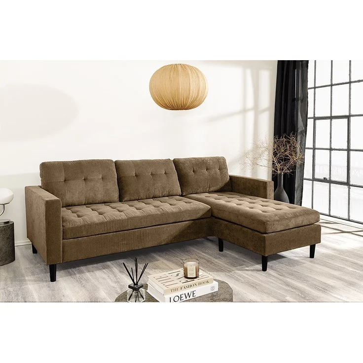 riess-ambiente Ecksofa STOCKHOLM 220cm braun · Couch mit Cordbezug und Federkern, Einzelartikel 1 Teile, 3-Sitzer in L-Form · inkl. Kissen · Ottomane rechts & links · Retro – Bild 2