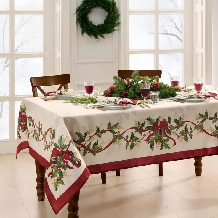 Elrene Home Fashions Villeroy & Boch Winter-Tischdecke mit Schleifen und Girlande, 152,4x365,8 cm, rechteckig