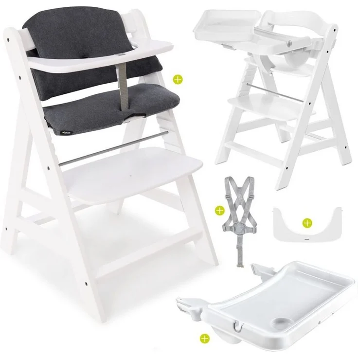 Hauck Hochstuhl Alpha Plus Weiß, Holz Kinderhochstuhl Babystuhl mit Essbrett, Sitzkissen - verstellbar – Bild 1