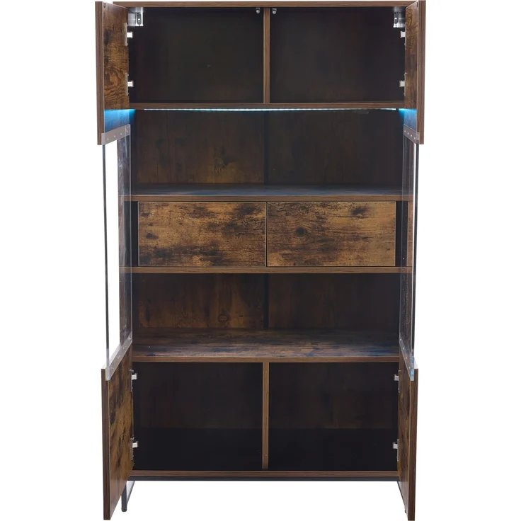 ZUBALIYA Vitrine (80 x 40 x 138 cm), 2 Türen und 2 Schubladen, LED - Beleuchtung, Transparente Elemente, Beige / Naturfarben / Schwarz – Bild 15