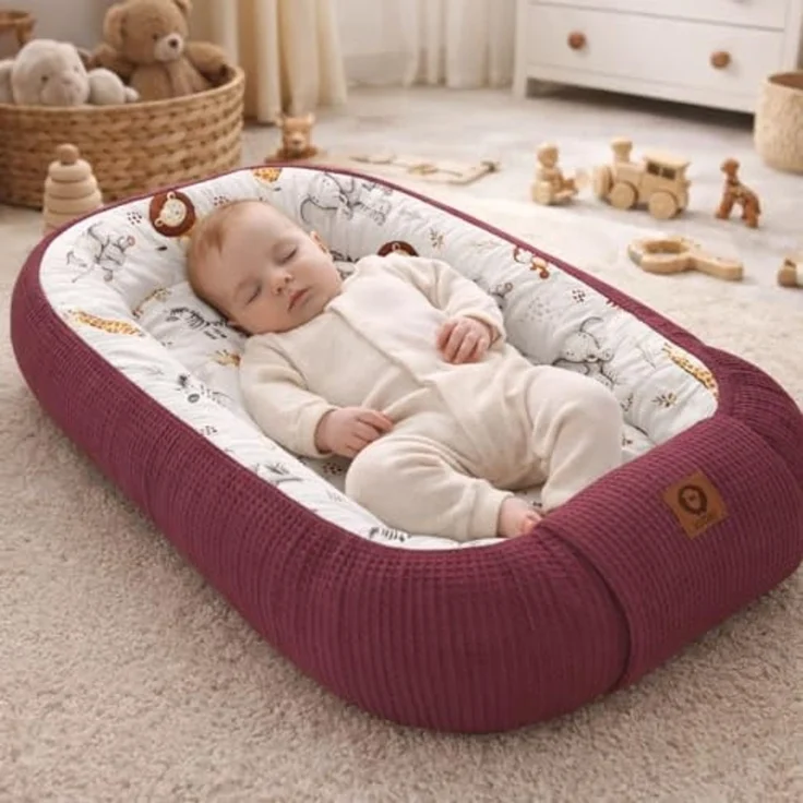 Babynestchen Neugeborene – Nestchen Baby aus Waffel Baumwolle & Baumwollstoff – Babynest für Babybett & Kinderbett – Baby Kokon Tragbar – OEKO-TEX – Zubehör für Babybett - ZOO und Blaubeere – Bild 2