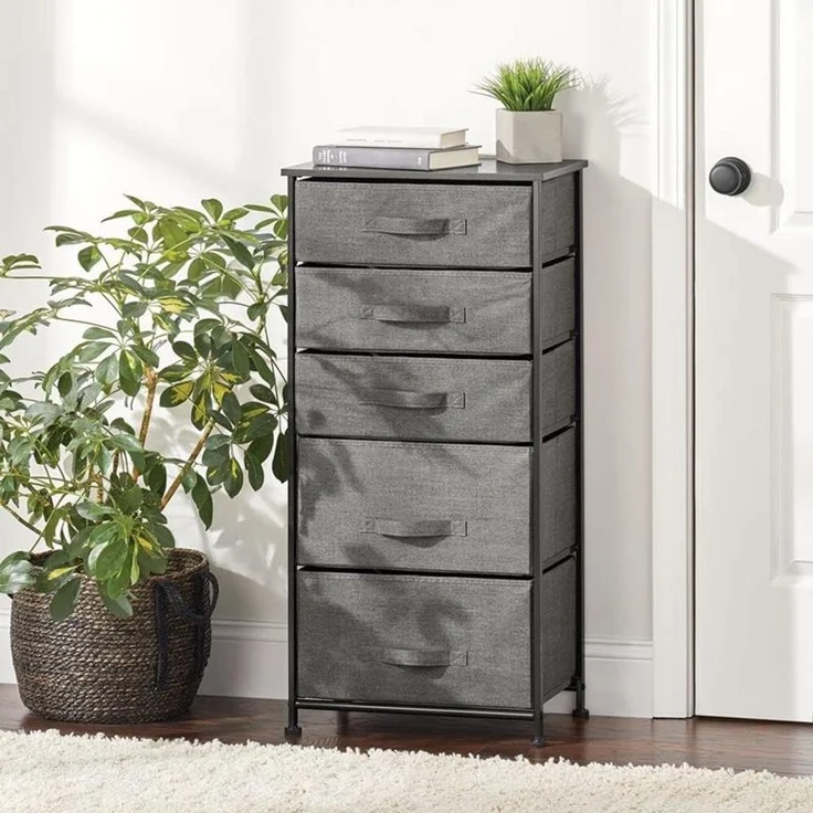 mDesign Kommode mit 5 Schubladen - Schrank Organizer - Stoffregal grau schwarz – Bild 3