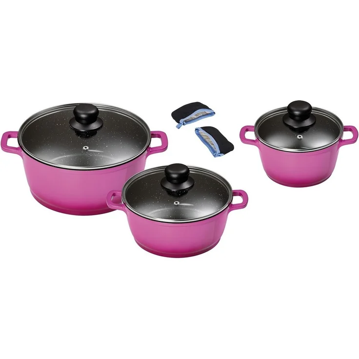 KING Topf-Set, Aluminiumguss (Set, 6-tlg, 1x Kochtopf Ø 16 cm, 1x Kochtopf Ø 20 cm, 1x Kochtopf Ø 24 cm), mit gratis Henkelpads, Induktion – Bild 1