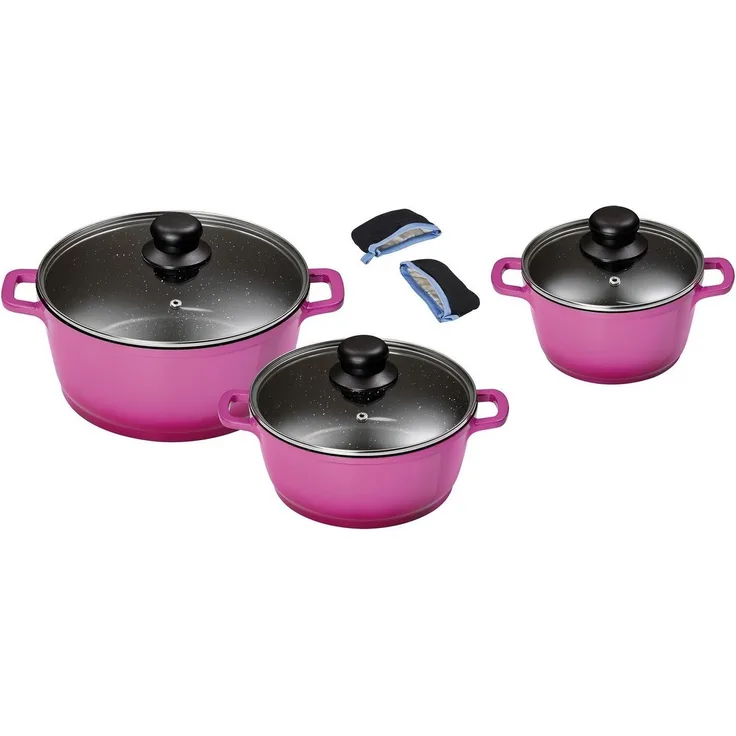 KING Topf-Set, Aluminiumguss (Set, 6-tlg, 1x Kochtopf Ø 16 cm, 1x Kochtopf Ø 20 cm, 1x Kochtopf Ø 24 cm), mit gratis Henkelpads, Induktion
