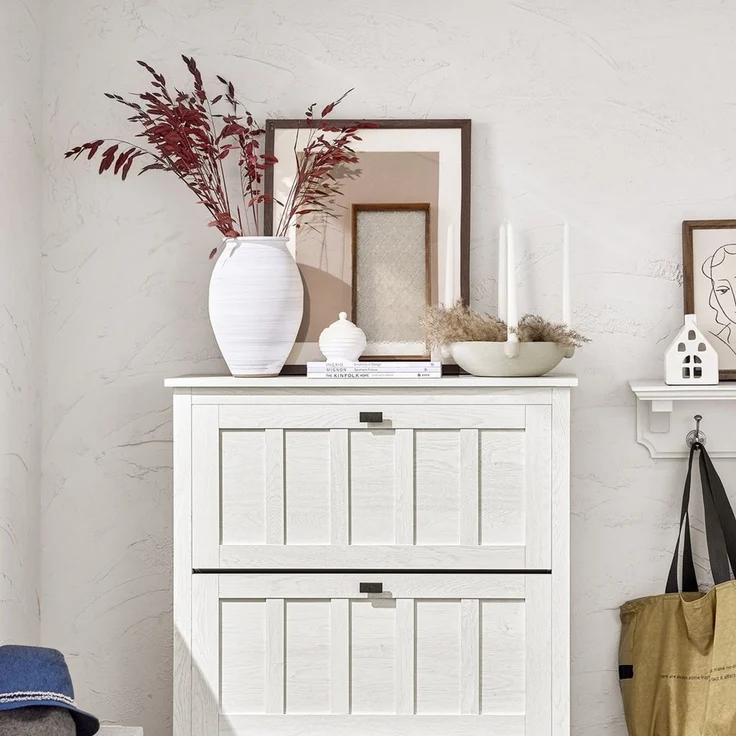 SoBuy FSR162-W Schuhschrank, MDF, Melamin, Weiß, 100 x 91 x 19 cm – Bild 5