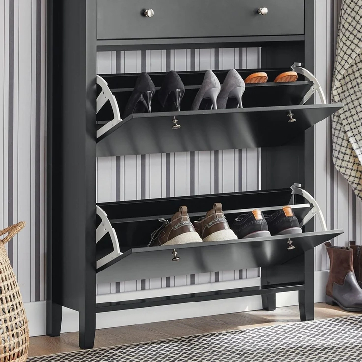 SoBuy FSR89-SCH Schuhschrank, MDF, Lackiert, Schwarz, 78 x 108 x 25 cm – Bild 4