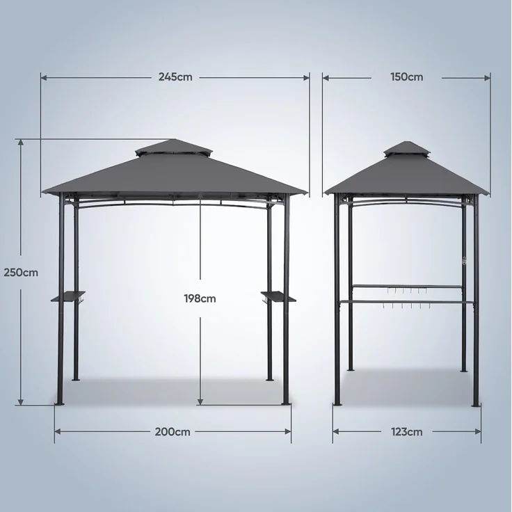 Sekey Grill Pavillon 2.45x1.50 m, Wasserdicht Gartenlauben Gartenzelt Partyzelt für Garten/Partys/Picknick/BBQ´s, UV-Schutz 50+, Grau – Bild 7