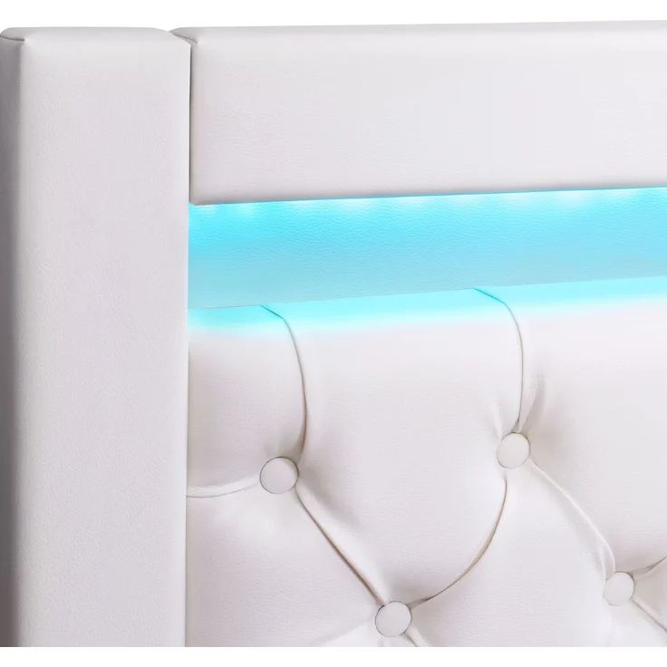 Polsterbett in Weiß 207*182*99cm , mit LED Beleuchtung und Bettkasten, modernes Bettgestell – Bild 9