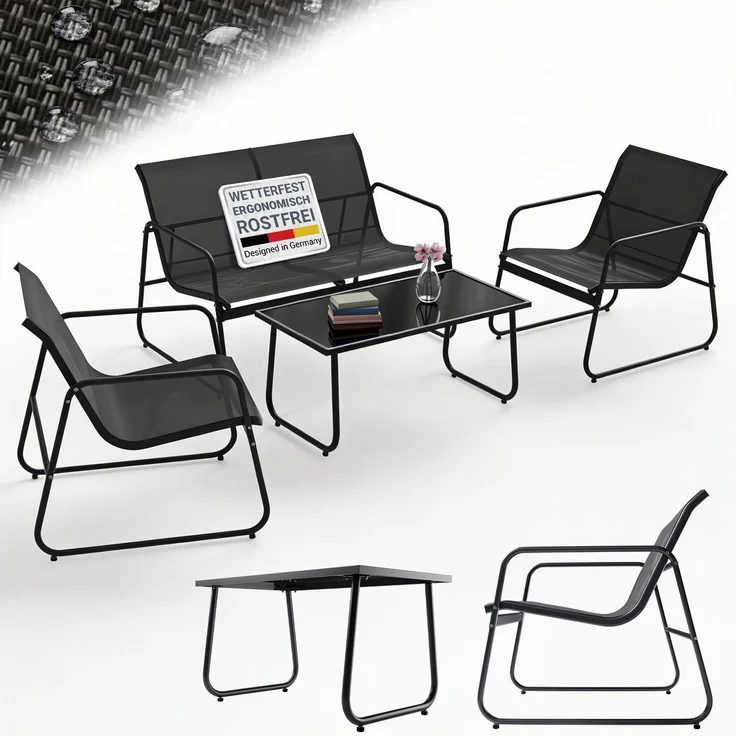 Juskys Gartenmöbelset Genua 4-tlg. – Anthrazit, Outdoor Sitzgruppe, Tisch & Bank, wetterfestes Textil, LongLife Stahlgestell – Bild 1