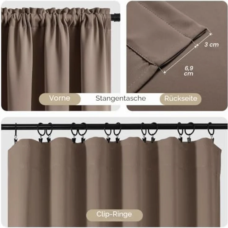 CUCRAF Vorhänge Blickdicht mit Kräuselband 2 Stück H160 x B132 cm Thermovorhang Schallschutz Verdunklungsvorhänge Kälteschutz für Wohnzimmer Kinderzimmer Schlafzimmer Vorhang – Bild 2