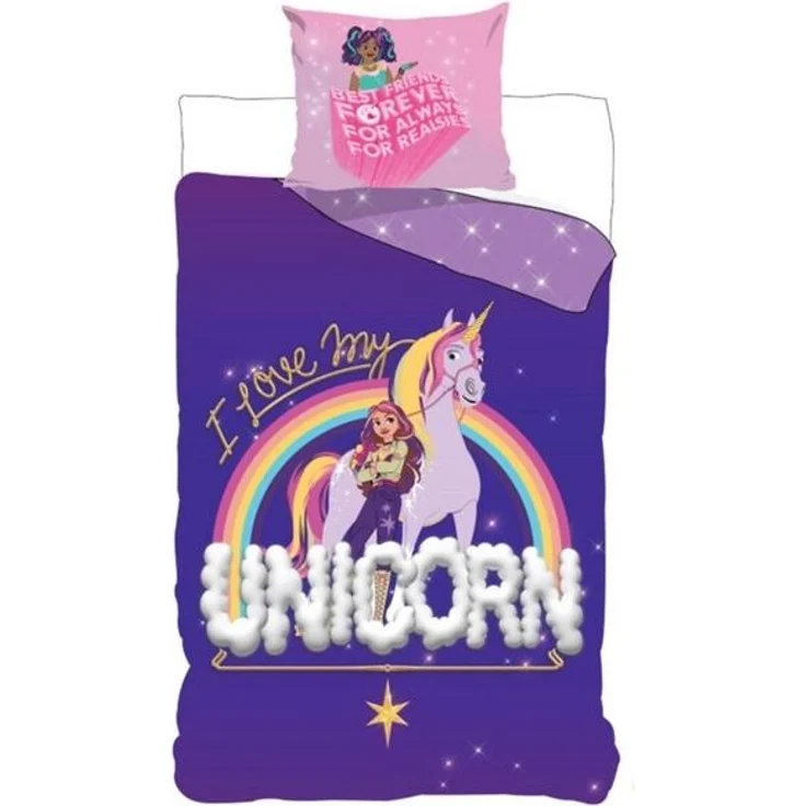 Unicorn Academy Bettwäsche Set 100 % Baumwolle Bettbezug 135x200 cm + Kissen 80x80 cm – Bild 1