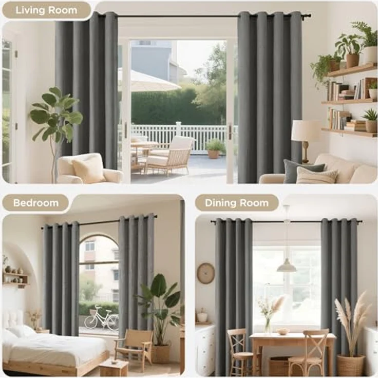 Joydeco Verdunkelungsvorhänge, 213 cm lang, 2 Paneele, Burgrot, Raumverdunkelungsvorhänge für Schlafzimmer, 100% verdunkelnde, strukturierte Thermovorhänge, Sichtschutz, 2 Paneele Set (B 132 x L 213 – Bild 7