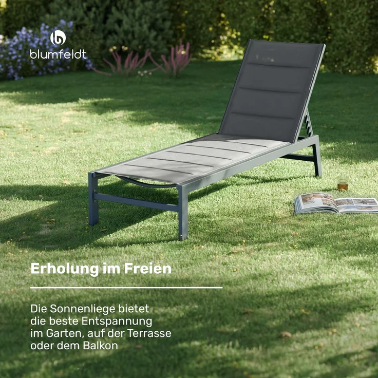 Blumfeldt Renazzo Sonnenliege - Verstellbarer Liegestuhl, Wetterfest & Ultraleicht, 5-Positionen Rückenlehne, Aluminiumrahmen, 120kg Kapazität, ComfortMesh, 195x60cm, Garten & Balkon, Anthrazit – Bild 3