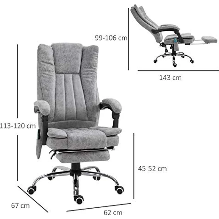 Vinsetto Massagestuhl mit Heiz- und Liegefunktion, 360-Grad-Drehfunktion und 6 Vibrationspunkten – Bild 3