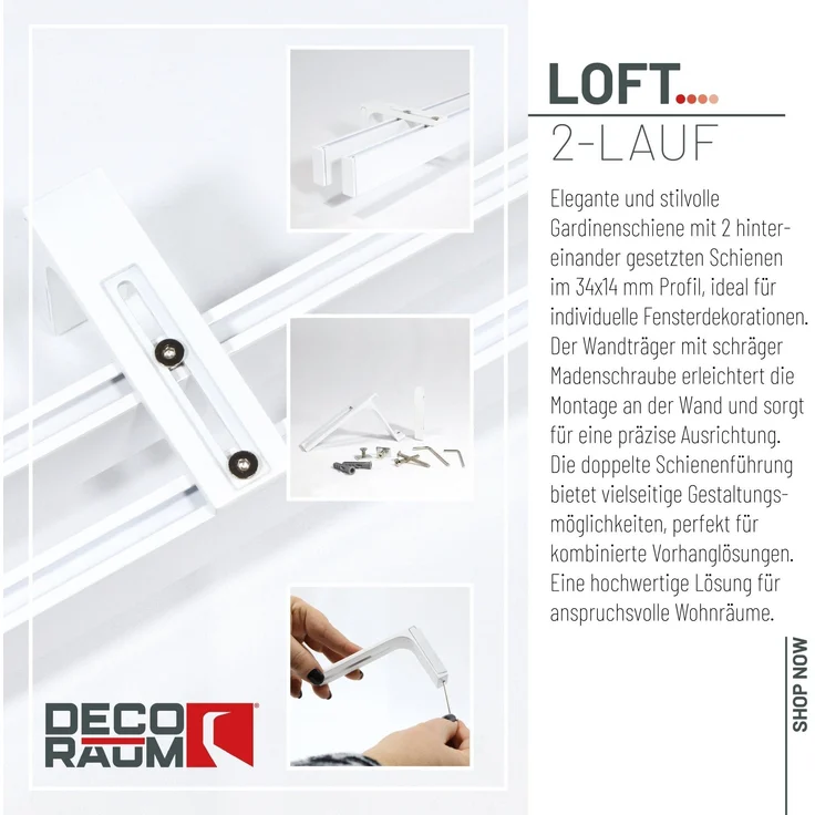 Deco-Raum® Gardinenschiene Innenlauf Loft | Größe: 160cm | Material: Aluminium | Farbe: Weiß – Bild 3