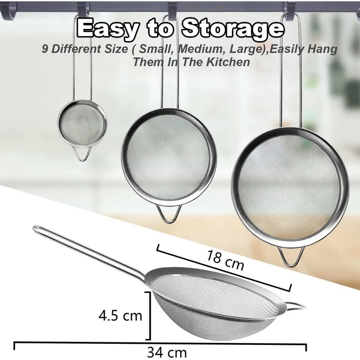 Siebe feinmaschig Edelstahl Netz Mehl Nudeln Reis Tee 18 Cm – Bild 6