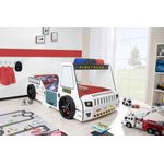 Autobett Kinderbett 90x200 Feuerwehrbett "Rio Firetruck" Hochglanz mit LED Leuchte Weiß