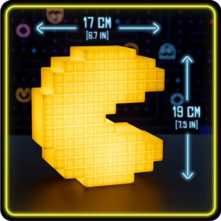 Paladone PAC-MAN Lampe, Pac-Man Pixel Nachtlicht in Gelb, 15 cm hoch, inkl. Geschenkkarton und USB Kabel, offiziell lizenziert – Bild 3